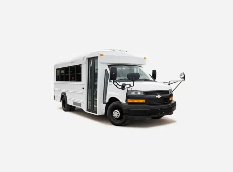 Electric shuttle bus in white