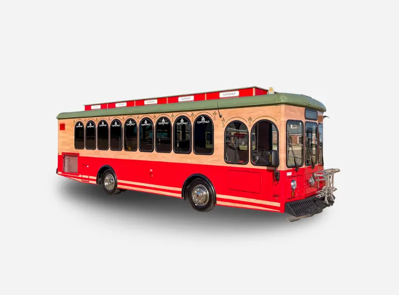 Trolley Bus in red and tan.