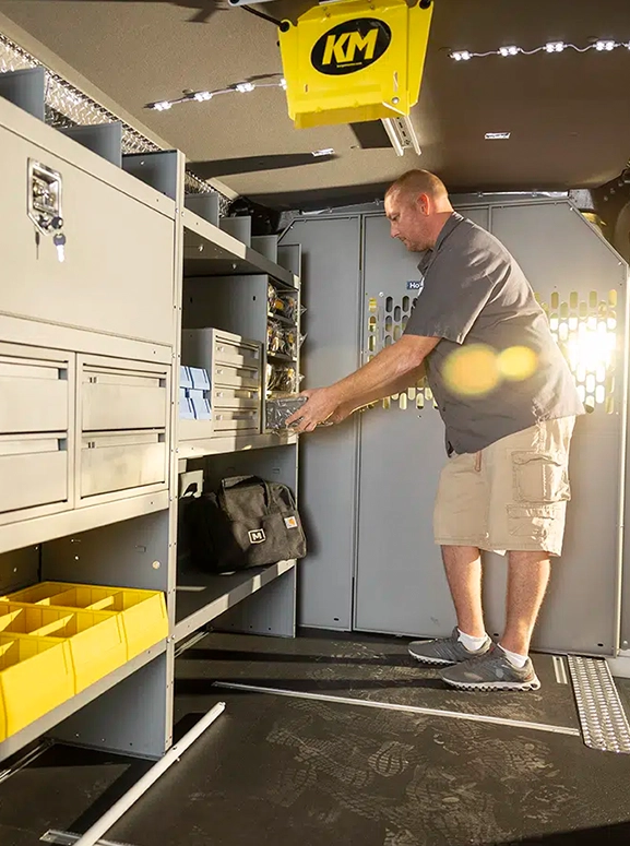 upfitted van with shelves and storage